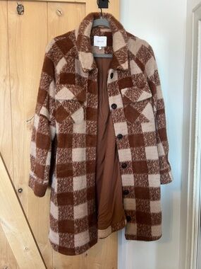 Greylin Brown & Cream Check Teddy Coat
